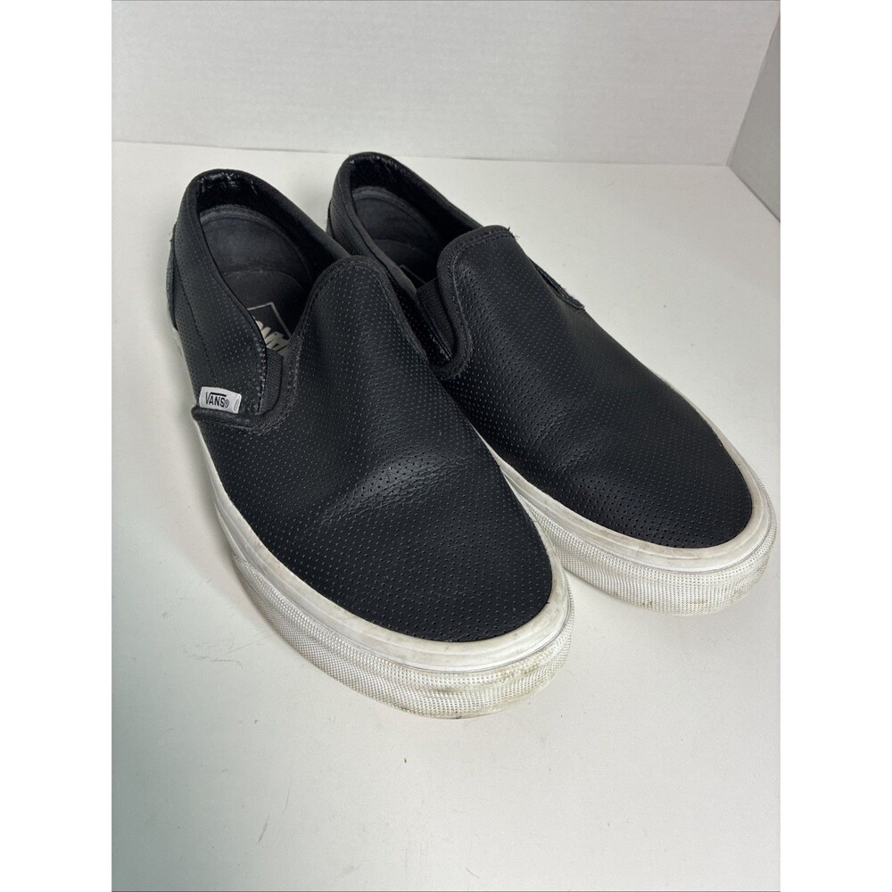Vans Sneakers Women's SZ 7. 5 Black Leather Asher Slip-On Shoes Comfort Men’s 6